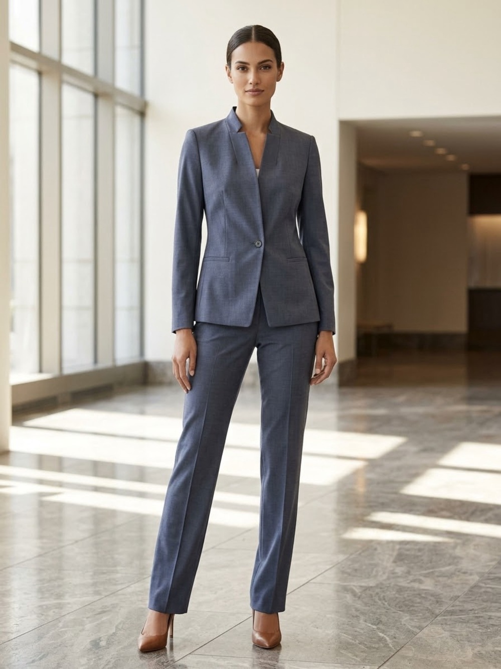Tailored Women's Blue/Gray Pantsuit - Classic Two-Piece Set